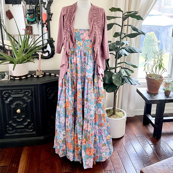 Free People Park Slope Retro Blue Floral Maxi Dress M - Picture 12 of 16